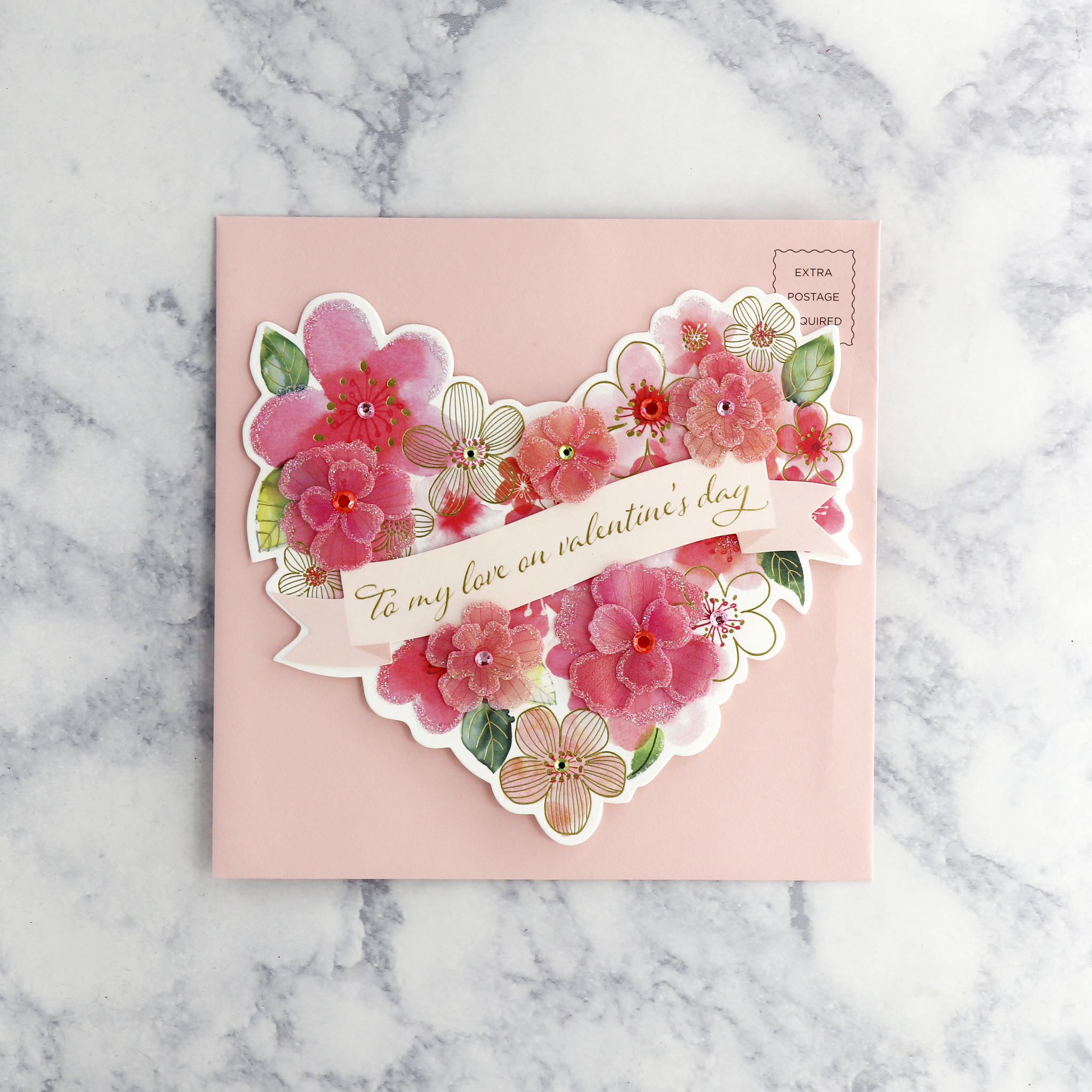 Die-Cut Watercolor Heart Valentine’s Day Card