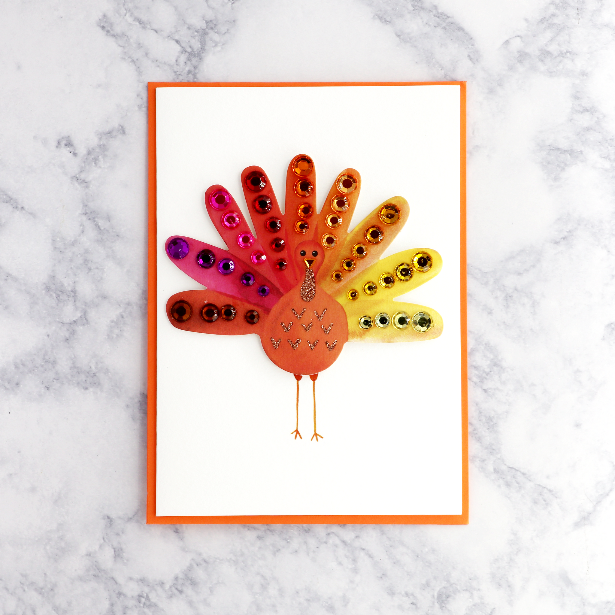 Watercolor Turkey & Gems Thanksgiving Card