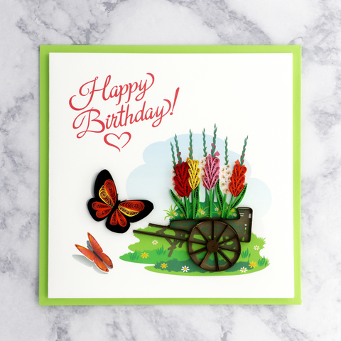 Wheelbarrow & Butterfly Quilling Birthday Card