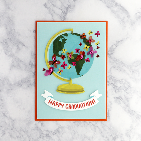 World Globe & Butterflies Graduation Card
