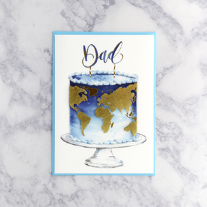 World Map Cake Birthday Card (For Dad)