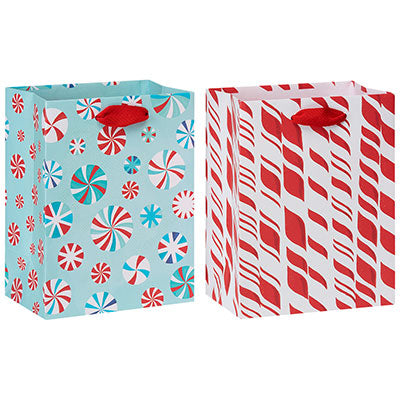 Holiday Retro Candy Cane Medium Gift Bag Set (Set of 4)
